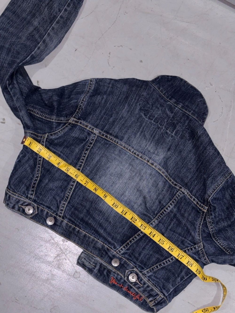 Dollhouse Y2K Cropped Denim Button Up Jacket Woman’s Sz.L Dark Wash - Picture 5 of 7